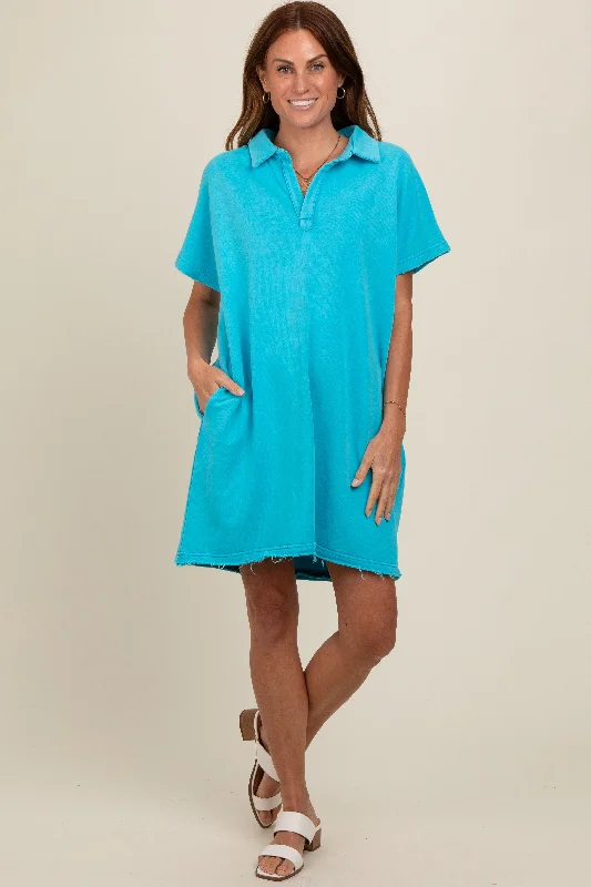 Aqua Mineral Washed French Terry Dress Tunics Evening elegant