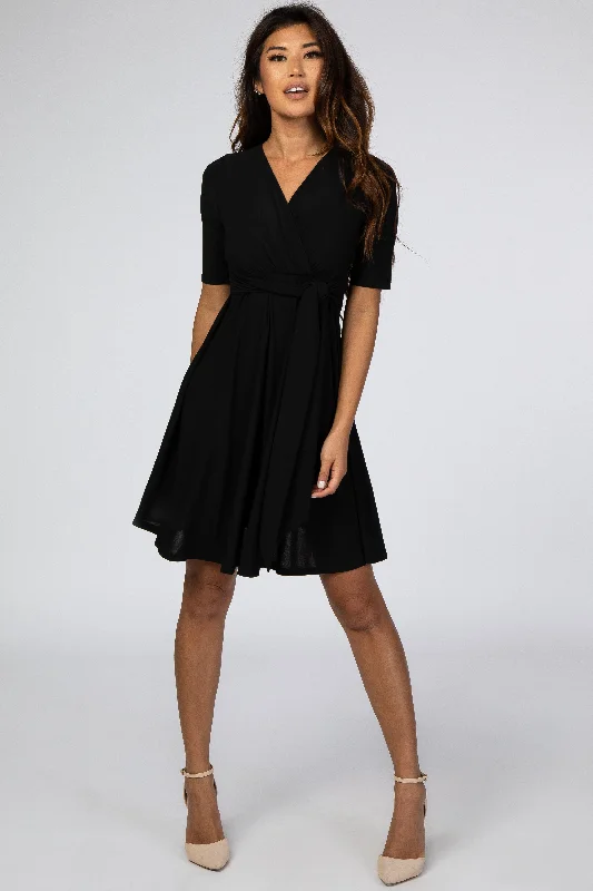 Black Waist Tie Nursing Dress Tunics Denim casual