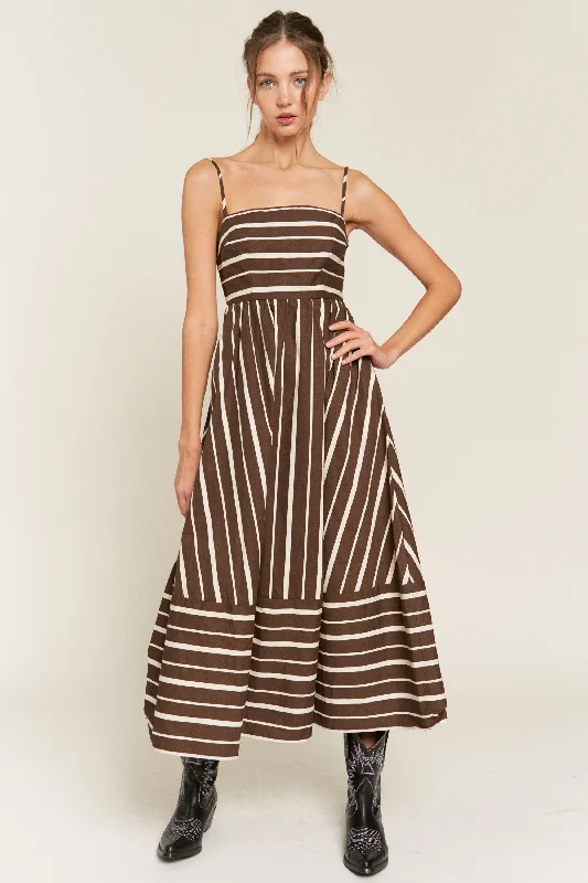 Brown Striped Back Cutout Dress Tunics Stylish modern