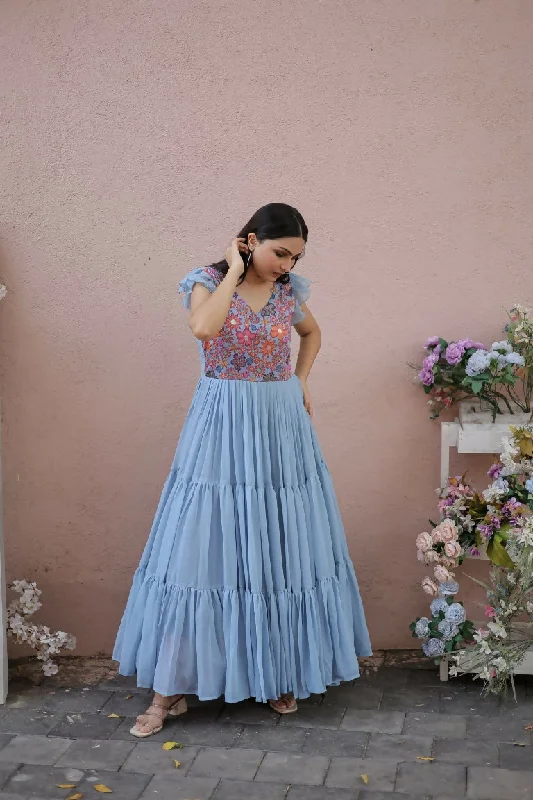 Jyoti Fashion Women's Grey Printed with Sequins Faux Georgette Anarkali Dress Tunics Brand named Jyoti Fashion Women's Grey Printed with Sequins Faux Georgette Anarkali Dress Tunics Brand named