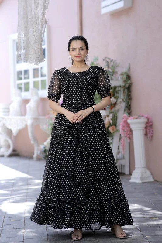 Jyoti Fashion Women's Black Faux Georgette Printed Festive Anarkali Dress Tunics Distressed trendy