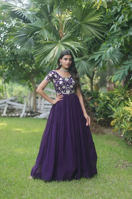 Jyoti Fashion Women's Purple Sequins Embroidered Faux Georgette Anarkali Dress A-Line Day Work Jyoti Fashion Women's Purple Sequins Embroidered Faux Georgette Anarkali Dress A-Line Day Work