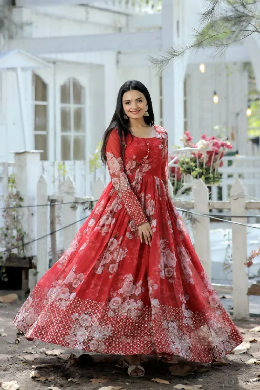 Jyoti Fashion Women's Red Sequence Zari Embroidered Faux Georgette Anarkali Dress Tunics Stylish modern Jyoti Fashion Women's Red Sequence Zari Embroidered Faux Georgette Anarkali Dress Tunics Stylish modern