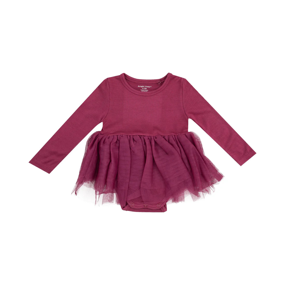 Angel Dear Long Sleeve Layered Tulle Dress | Ribbed Rose Bud Tunics Solid Classic