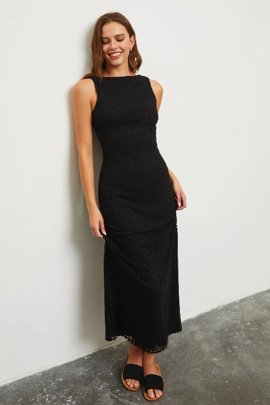 Black Fish Net Knit Dress Bodycon Club Sequined