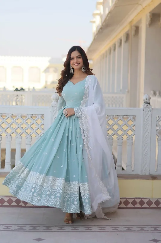 Jyoti Fashion Women's Turquoise Faux Georgette Sequins Thread Embroidery Anarkali Dress with Dupatta Tunics Timeless classic Jyoti Fashion Women's Turquoise Faux Georgette Sequins Thread Embroidery Anarkali Dress with Dupatta Tunics Timeless classic