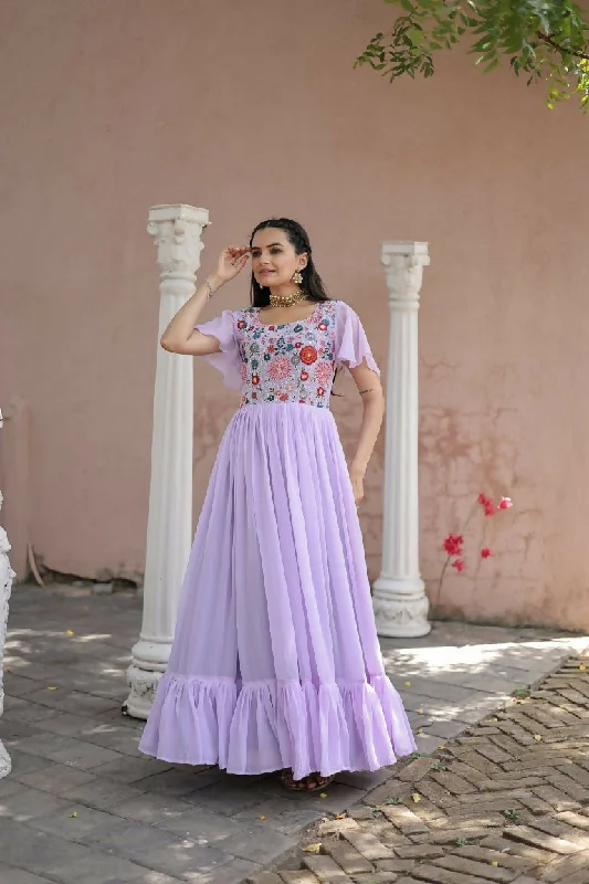 Jyoti Fashion Women's Purple Sequins Thread Embroidery Faux Georgette Anarkali Dress Tunics Versatile functional Jyoti Fashion Women's Purple Sequins Thread Embroidery Faux Georgette Anarkali Dress Tunics Versatile functional