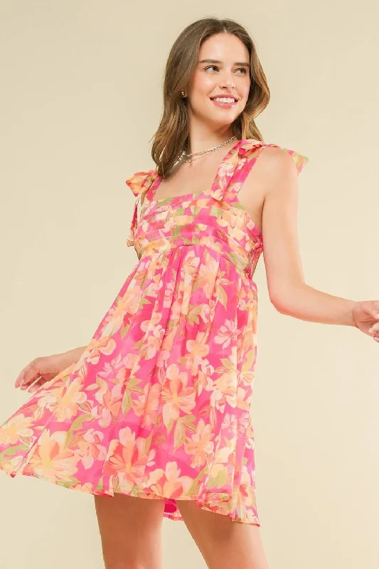 Fuchsia Orange Floral Dress Tunics Distressed trendy