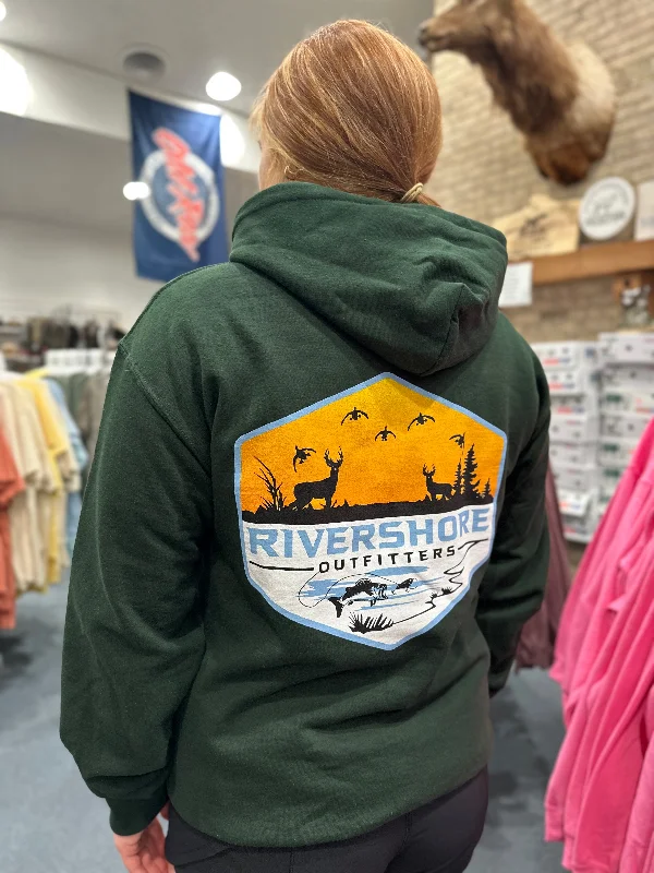 RSO Logo Hooded Sweatshirt, Forest Green Hoodie with Raw Hem Edgy Unfinished