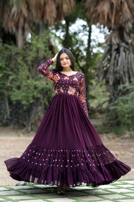 Jyoti Fashion Women's Wine Faux Blooming Sequins with Multi Thread Embroidered Anarkali Dress Halter Neckline Beach Jyoti Fashion Women's Wine Faux Blooming Sequins with Multi Thread Embroidered Anarkali Dress Halter Neckline Beach