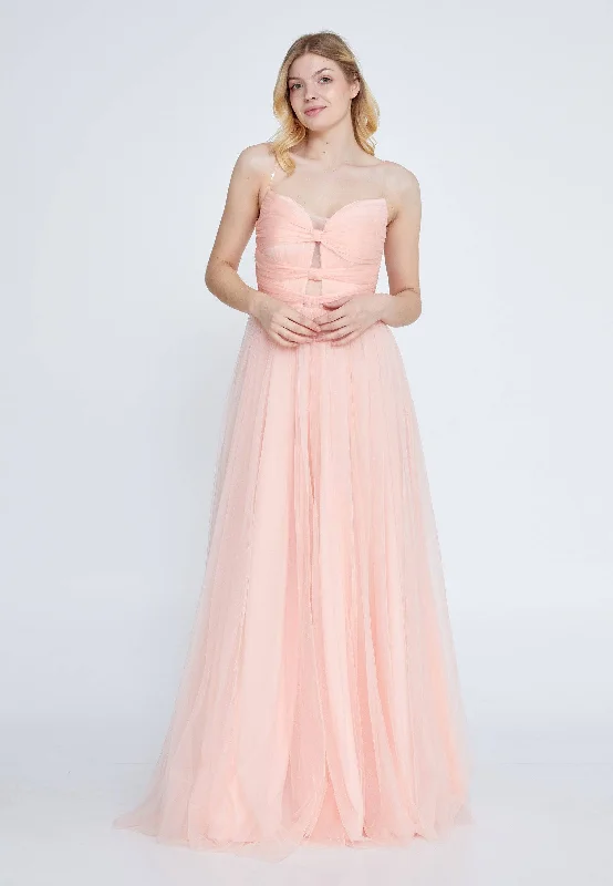 Strapless Maxi Tulle A - Line Regular Prom Dress - Peach Tunics Party sparkling