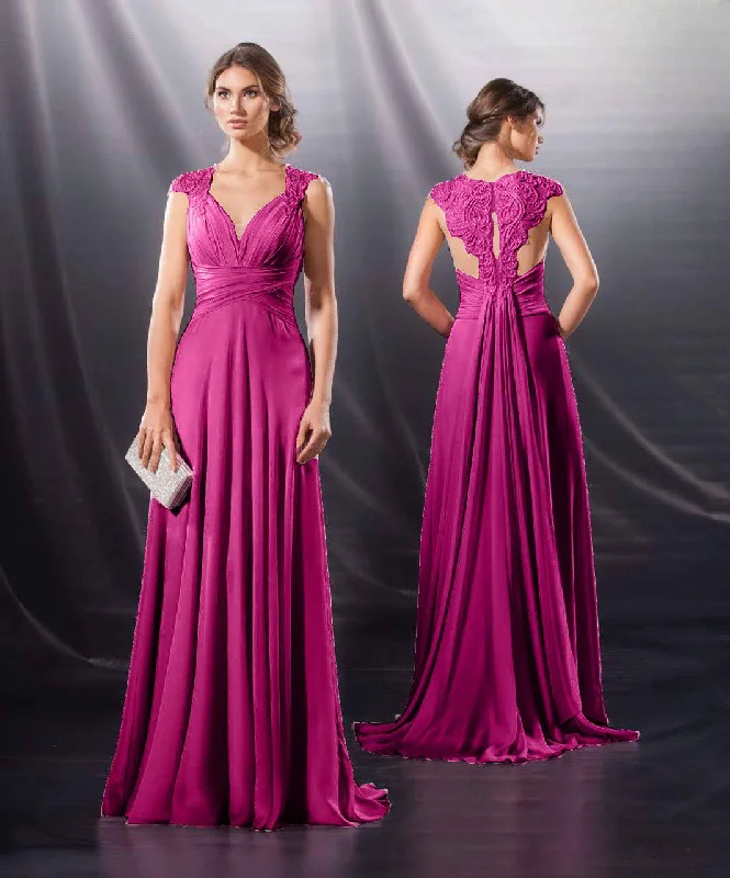 Deep V-neck Backless Chiffon Silky Dress - Pink Tunics Luxurious premium