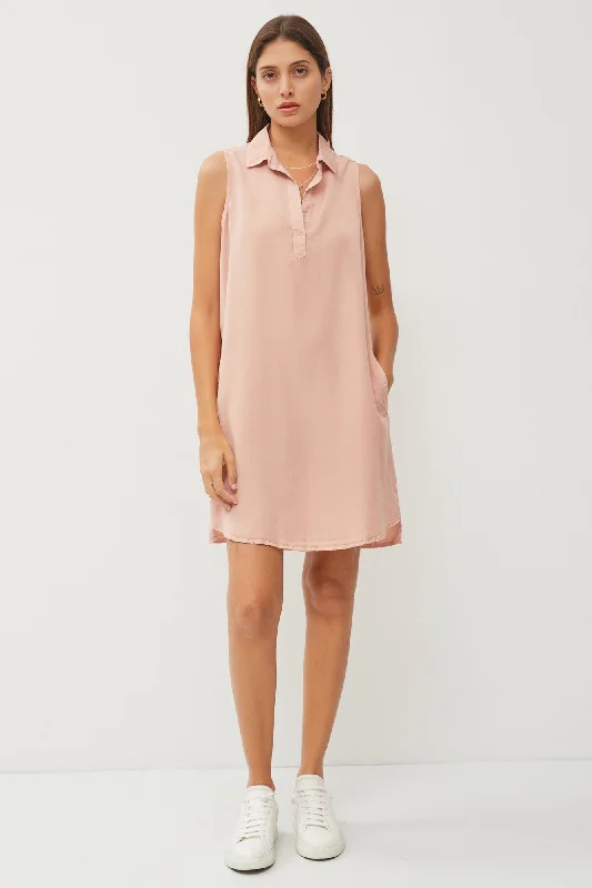 Peach Collared V Neck Dress Tunics Spring floral
