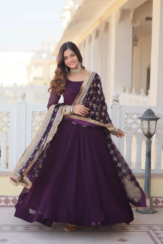 Jyoti Fashion Women's Wine Faux Blooming Sequins Zari Embroidered Anarkali Dress with Dupatta Tunics Mesh breathable Jyoti Fashion Women's Wine Faux Blooming Sequins Zari Embroidered Anarkali Dress with Dupatta Tunics Mesh breathable