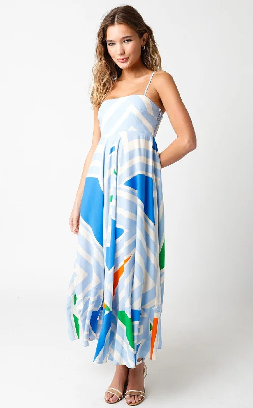 Light Blue Striped Colorblock Dress Elegant Long Evening