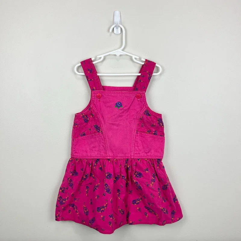 Vintage Calabash Pink Floral Denim Jumper Dress 5T Tunics Occasion special