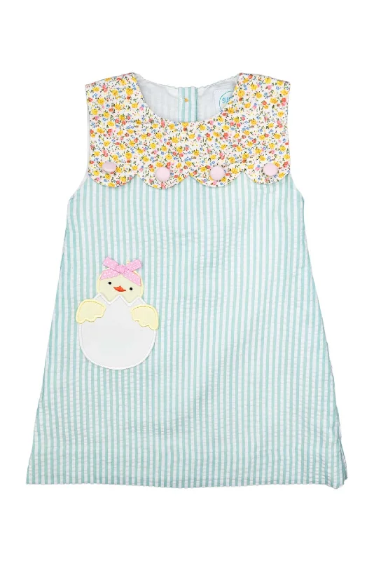 Girls Baby Chick Seersucker Dress Square Neckline Feminine