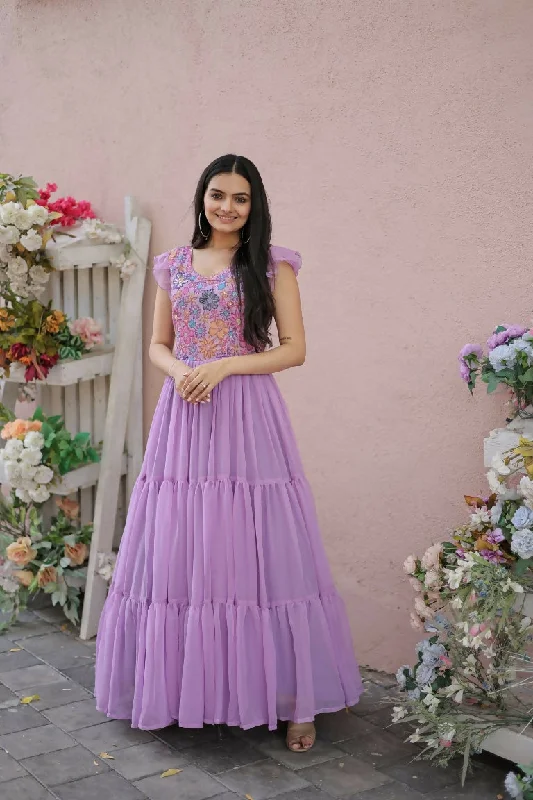 Jyoti Fashion Women's Purple Printed with Sequins Faux Georgette Anarkali Dress Tunics Custom made Jyoti Fashion Women's Purple Printed with Sequins Faux Georgette Anarkali Dress Tunics Custom made
