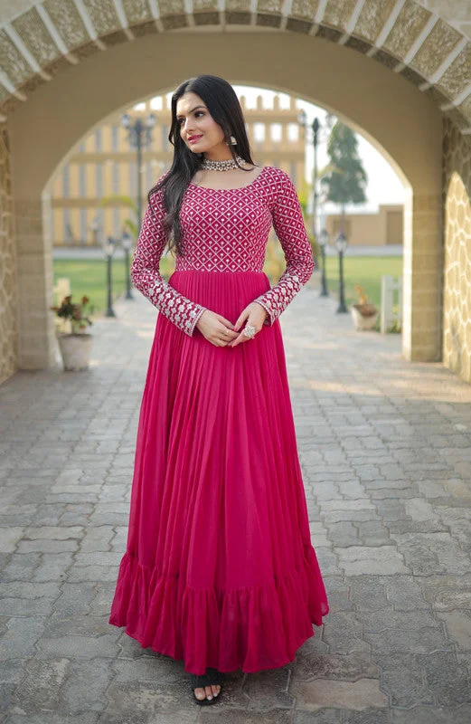 Jyoti Fashion Women's Pink Faux Blooming Sequins with Zari Embroidered Anarkali Dress Tunics Designer luxury