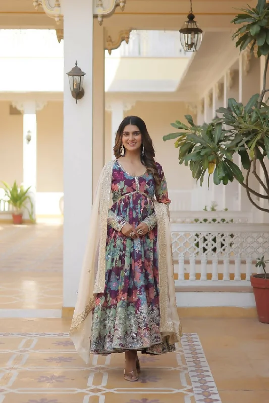 Jyoti Fashion Women's Wine Russian Silk Sequins Zari Embroideredy Anarkali Dress with Dupatta Tunics Business professional Jyoti Fashion Women's Wine Russian Silk Sequins Zari Embroideredy Anarkali Dress with Dupatta Tunics Business professional