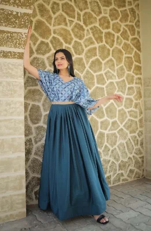 Jyoti Fashion Women's Teal Printed with Sequins Chinon Anarkali Dress Tunics Velvet soft Jyoti Fashion Women's Teal Printed with Sequins Chinon Anarkali Dress Tunics Velvet soft