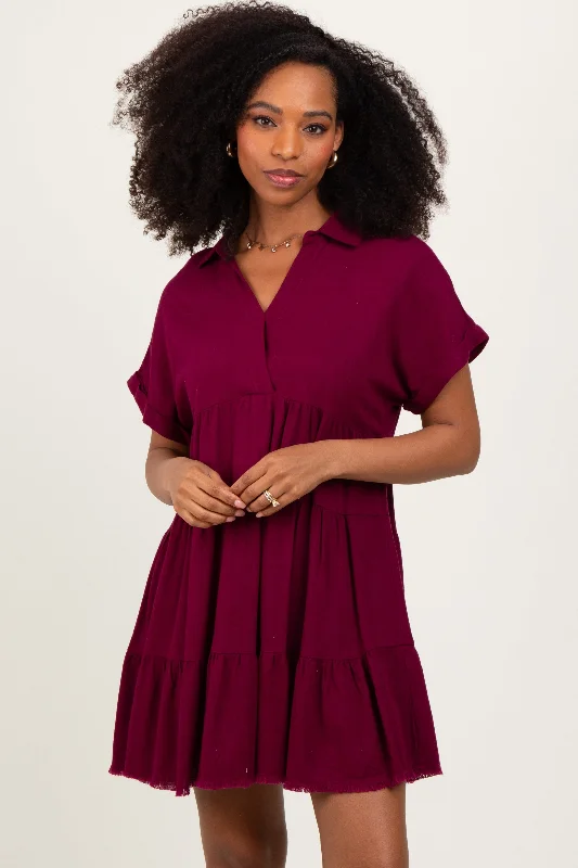 Burgundy Tiered Linen Dress Tunics Recommended stylist