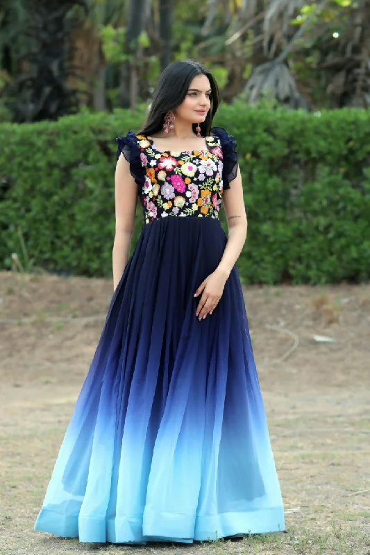 Jyoti Fashion Women's Blue Sequins Embroidery Faux Blooming Anarkali Dress Tunics Bestseller popular Jyoti Fashion Women's Blue Sequins Embroidery Faux Blooming Anarkali Dress Tunics Bestseller popular