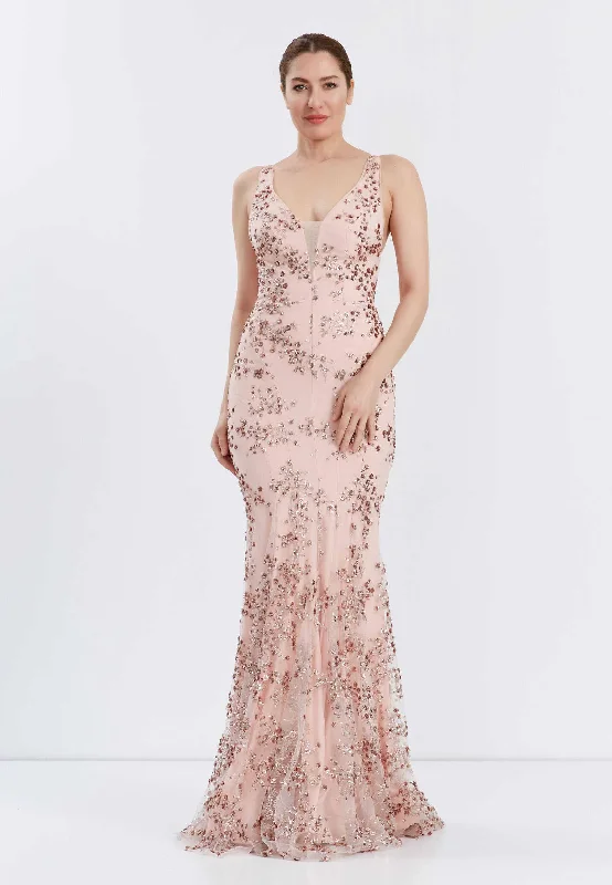 Backless Maxi Tulle Floral Sequins Mermaid Wedding Guest Dress - Rose Gold Tunics Cozy comfortable Backless Maxi Tulle Floral Sequins Mermaid Wedding Guest Dress - Rose Gold Tunics Cozy comfortable
