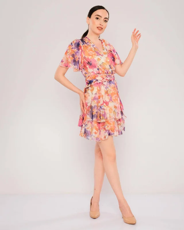 Mini Short Sleeve Casual Dresses - Pink-Floral Tunics Leisure comfortable