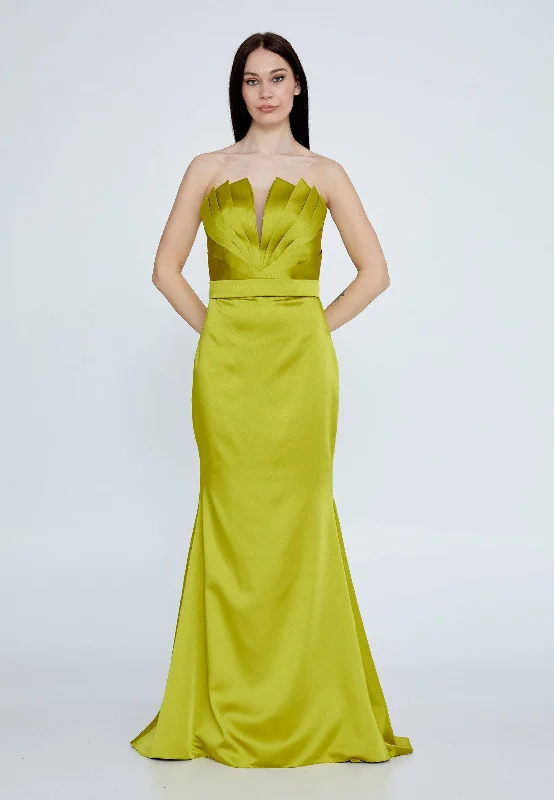 Lime Satin long dress without slit Tunics Sophisticated sleek