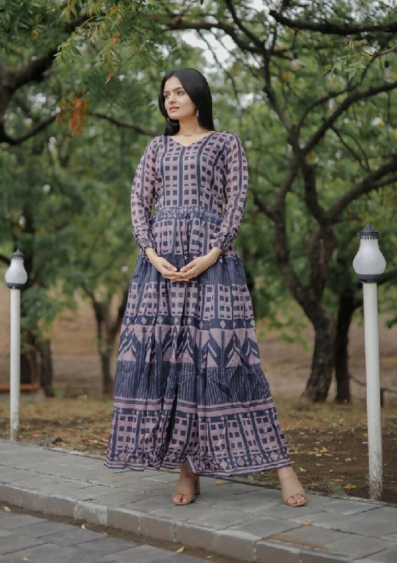 Jyoti Fashion Women's Navy Blue Heavy Digital Printed Pure Chanderi Anarkali Dress Tunics Trendy modern Jyoti Fashion Women's Navy Blue Heavy Digital Printed Pure Chanderi Anarkali Dress Tunics Trendy modern