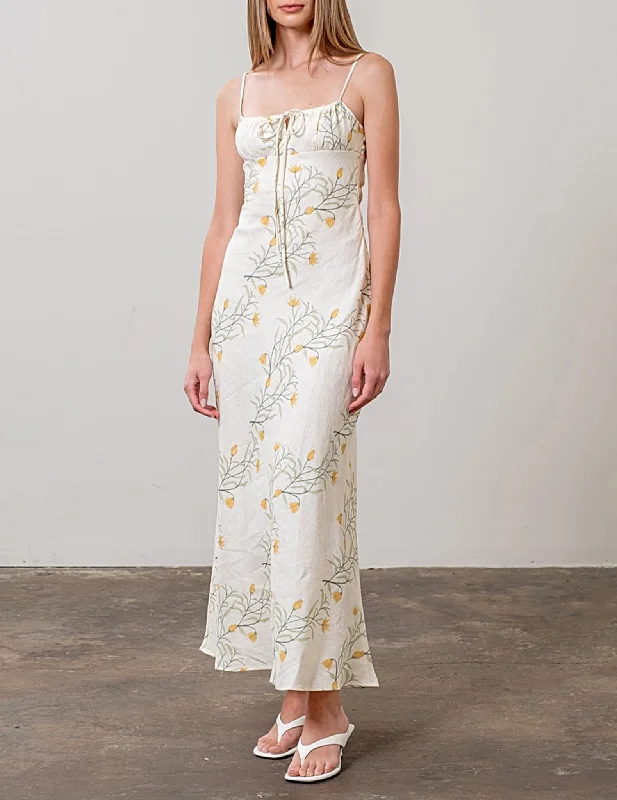 Primrose Linen Blend Floral Dress Tunics Trendy modern