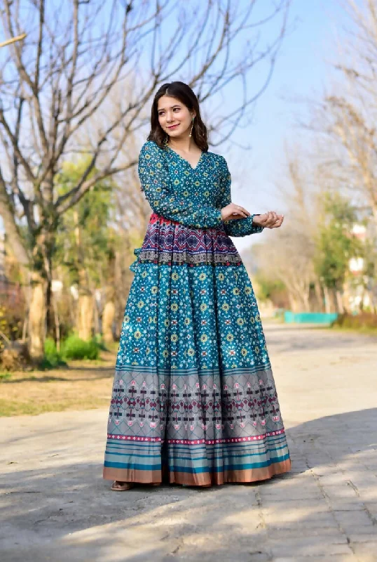 Jyoti Fashion Women's Blue Heavy Digital Printed Cotton Silk Anarkali Dress Tunics Bestseller popular Jyoti Fashion Women's Blue Heavy Digital Printed Cotton Silk Anarkali Dress Tunics Bestseller popular