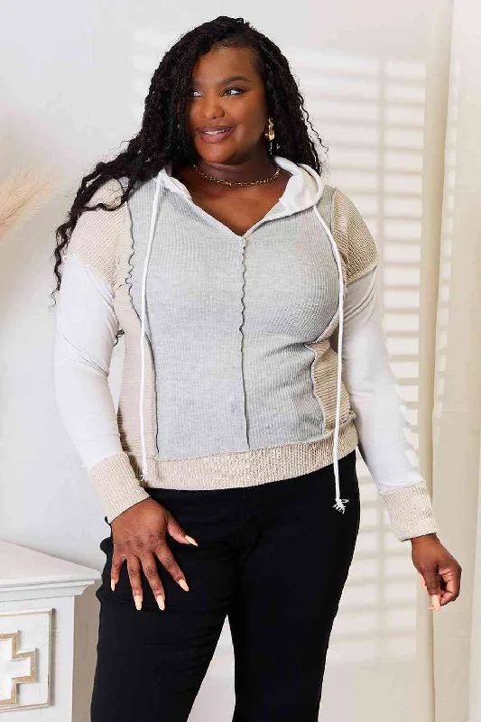 Color Block Exposed Seam Drawstring Hoodie Hoodie with Hem Raw Edge Edgy Unfinished