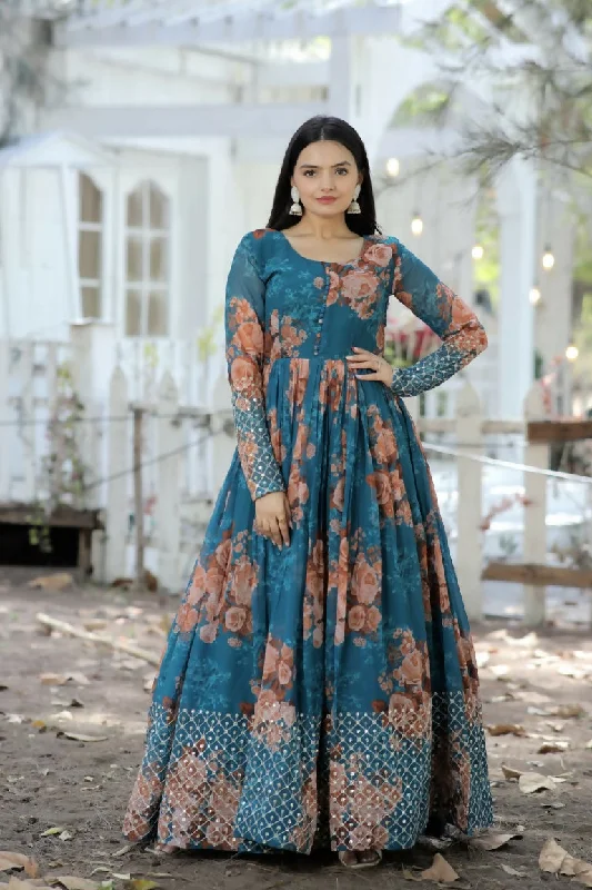 Jyoti Fashion Women's Teal Sequence Zari Embroidered Faux Georgette Anarkali Dress Tunics Trendy modern Jyoti Fashion Women's Teal Sequence Zari Embroidered Faux Georgette Anarkali Dress Tunics Trendy modern