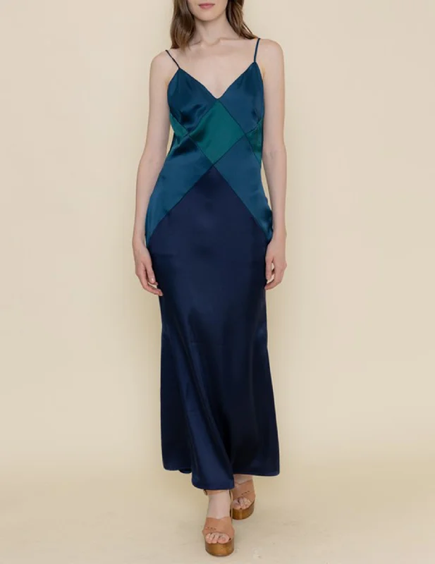 Rhone Color Block Satin Slip Dress Tunics Office stylish