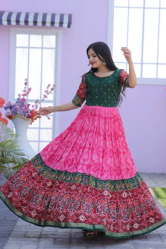 Jyoti Fashion Women's Pink Patola with Foil Print Dola Silk Anarkali Dress Tunics Versatile all-occasion Jyoti Fashion Women's Pink Patola with Foil Print Dola Silk Anarkali Dress Tunics Versatile all-occasion