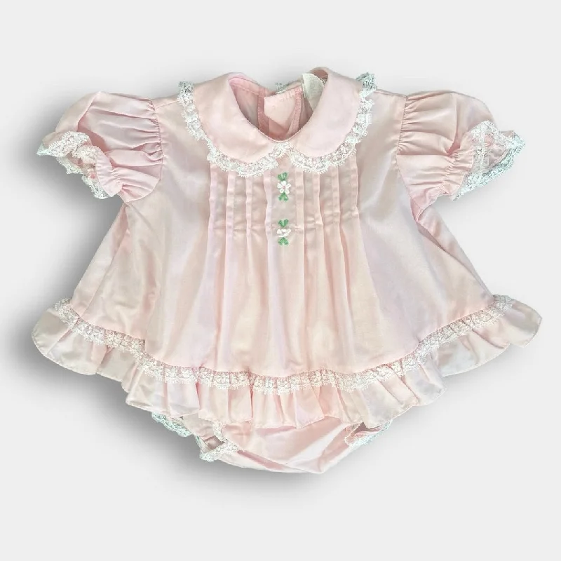 Vintage Nannette Grandma Loves Me Pink Dress Set 9 Months Tunics Mesh breathable