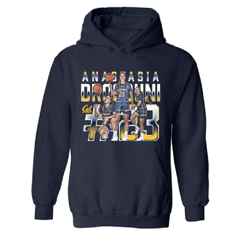 UC Berkeley - NCAA Women's Basketball : Anastasia Drosouni - Player Collage Hooded Sweatshirt Hoodie with Hem Applique Textured Unique