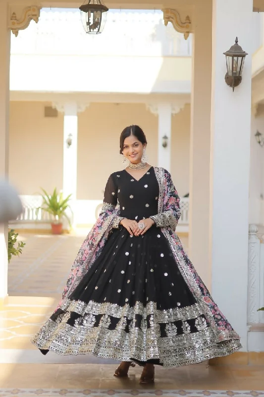 Jyoti Fashion Women's Black Faux Georgette Sequins Zari Embroideredy Anarkali Dress with Dupatta Tunics Plaid country Jyoti Fashion Women's Black Faux Georgette Sequins Zari Embroideredy Anarkali Dress with Dupatta Tunics Plaid country