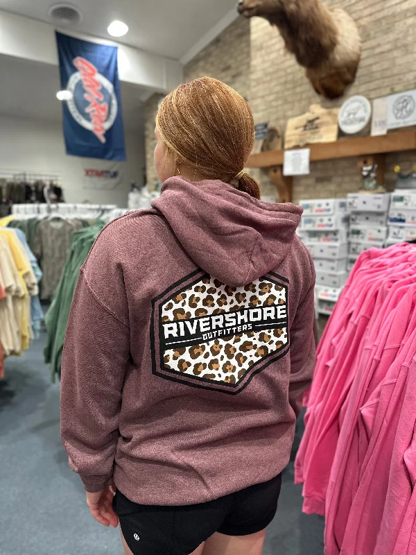 RSO Leopard Hoodie, Heather Maroon Hoodie with Earth Tones Natural Calm