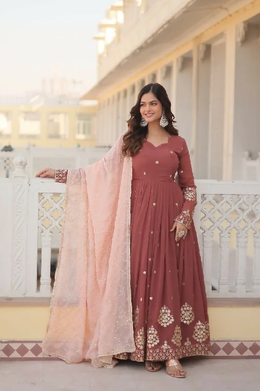 Jyoti Fashion Women's Brown Faux Georgette Sequins Thread Embroidery Anarkali Dress with Dupatta Tunics Versatile functional Jyoti Fashion Women's Brown Faux Georgette Sequins Thread Embroidery Anarkali Dress with Dupatta Tunics Versatile functional