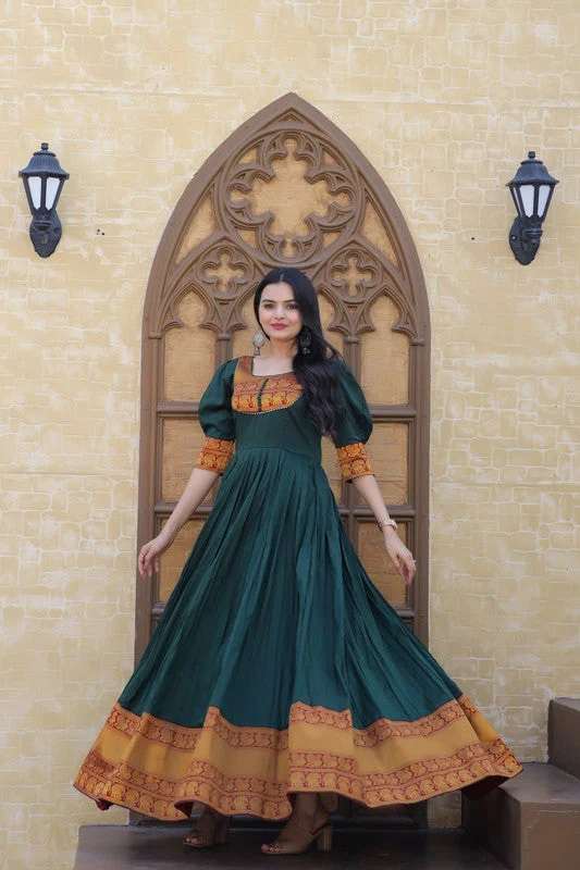 Jyoti Fashion Women's Green Silk Jacquard Weaving Festive Anarkali Dress Cowl Neckline Elegant Jyoti Fashion Women's Green Silk Jacquard Weaving Festive Anarkali Dress Cowl Neckline Elegant