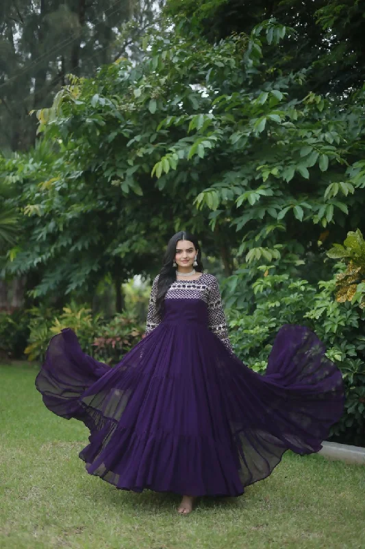 Jyoti Fashion Women's Purple Sequins Zari Embroidered Faux Georgette Anarkali Dress Tunics Sophisticated sleek