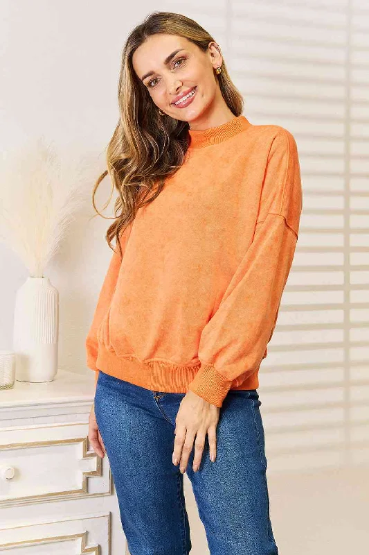 Round Neck Dropped Shoulder Sweatshirt Hoodie Jacket Zipper Layering
