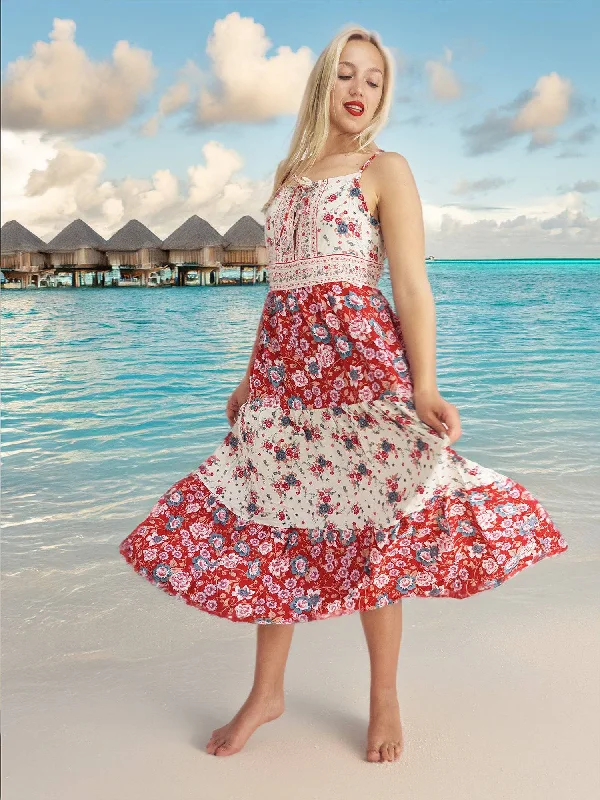 Bohemian Gypsy Hippy Cotton Light Weight Long Dress Red Floral S-M-L Tunics Modern contemporary Bohemian Gypsy Hippy Cotton Light Weight Long Dress Red Floral S-M-L Tunics Modern contemporary