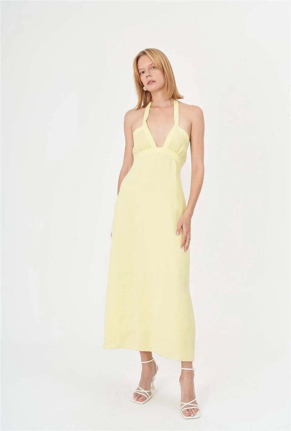 Sustainable Halter Neck Summer Dress - Lemon Tunics Chic fashionable