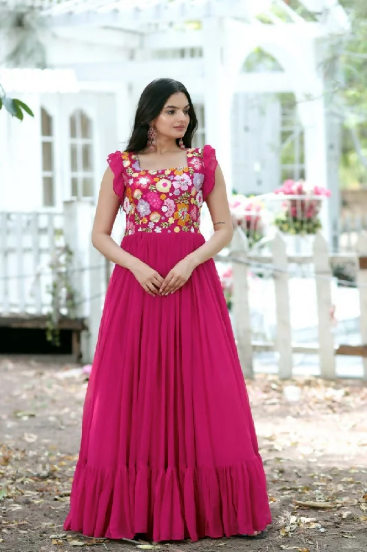 Jyoti Fashion Women's Rani Pink Sequins Thread Embroidery Faux Blooming Anarkali Dress Tunics Distressed trendy Jyoti Fashion Women's Rani Pink Sequins Thread Embroidery Faux Blooming Anarkali Dress Tunics Distressed trendy