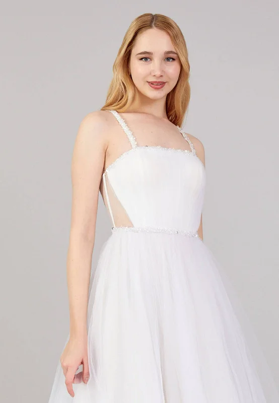 Sleeveless Spaghetti Strap Midi Tulle A - Line Cocktail Dress - White Tunics Recommended stylist Sleeveless Spaghetti Strap Midi Tulle A - Line Cocktail Dress - White Tunics Recommended stylist