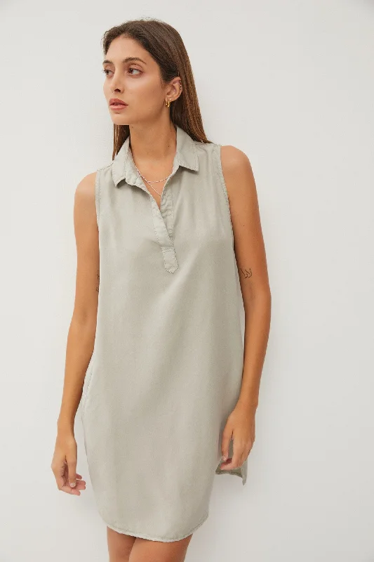 Light Olive Collard V Neck Dress Tunics Winter warm
